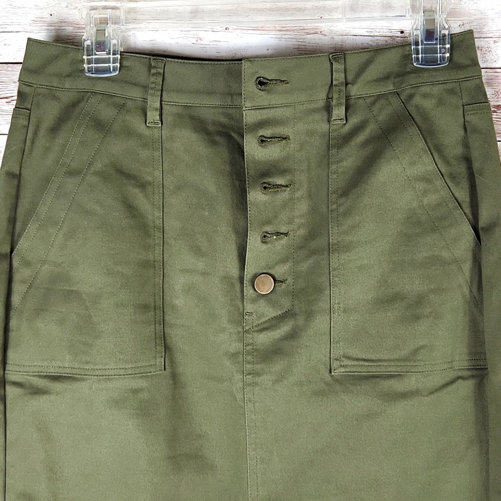Loft, Olive Green, 0337, Women's straight mini skirt. Back split, SZ 4 - Picture 5 of 8